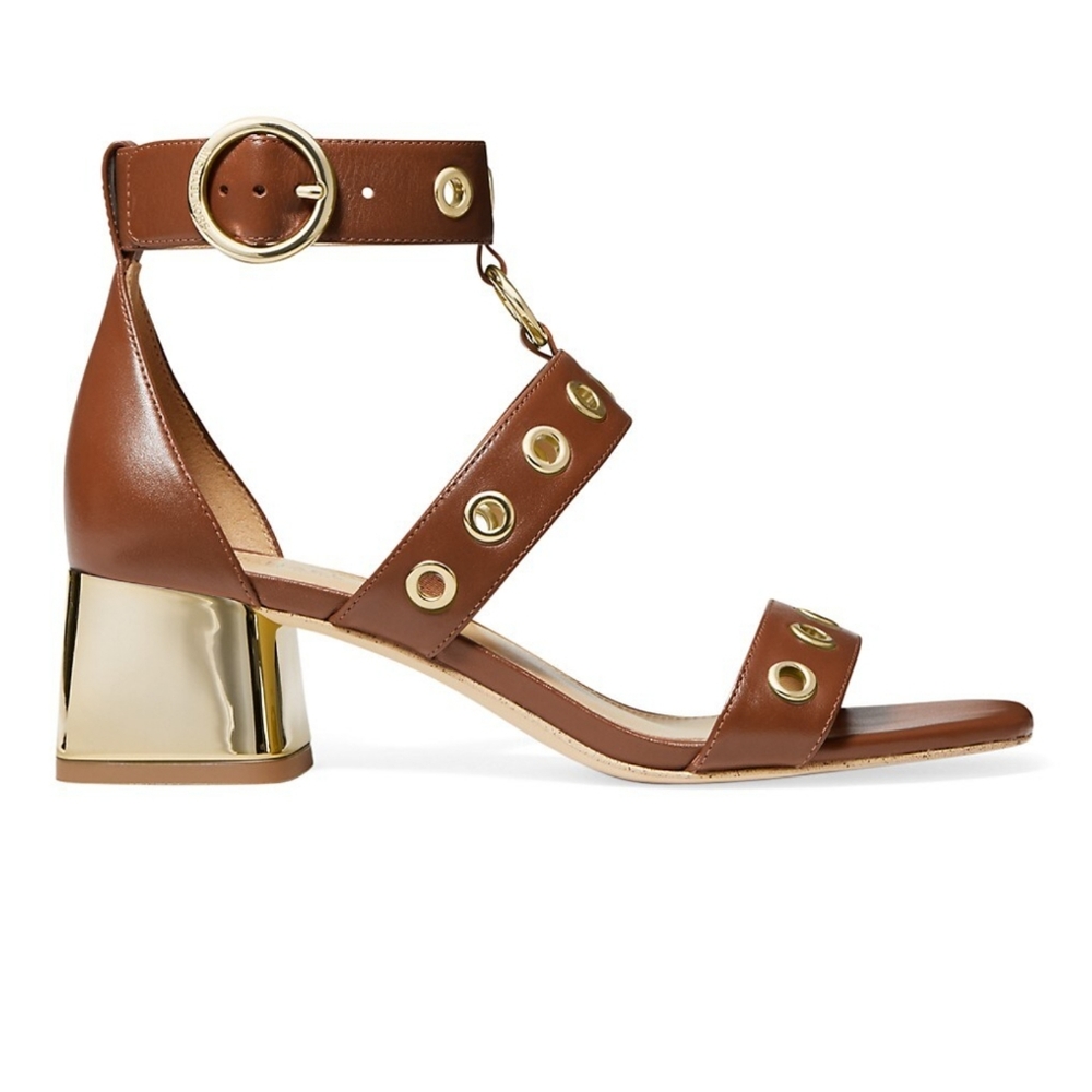 Michael Kors Amos Grommet Leather Sandals block heel. NEW size 6.5